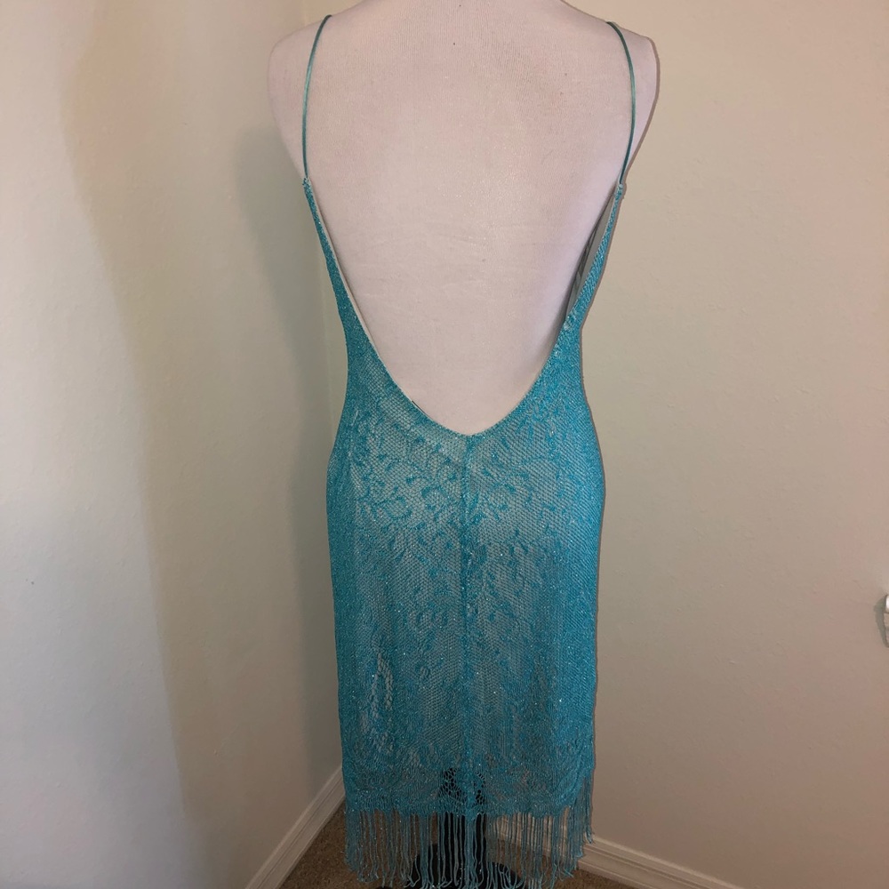Turquoise Shimmer Fringe Dress - Size M